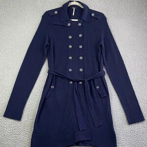 Free People Navy Double Breasted Cardigan Size S